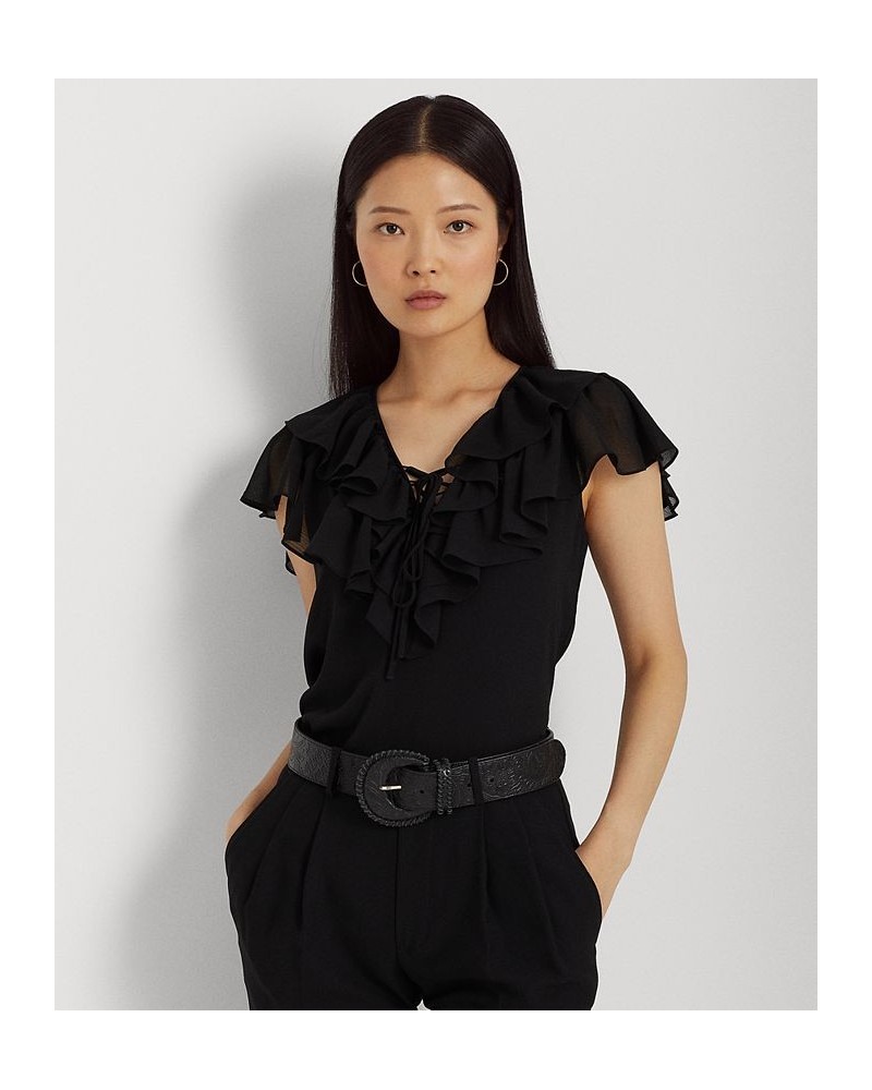 Women's Ruffle-Trim Georgette Blouse Black $37.50 Tops