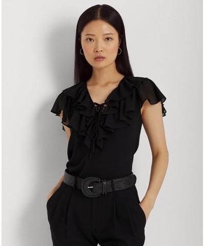 Women's Ruffle-Trim Georgette Blouse Black $37.50 Tops