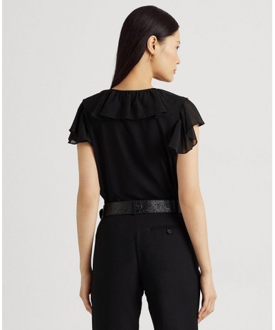 Women's Ruffle-Trim Georgette Blouse Black $37.50 Tops