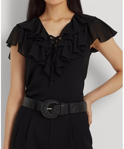 Women's Ruffle-Trim Georgette Blouse Black $37.50 Tops