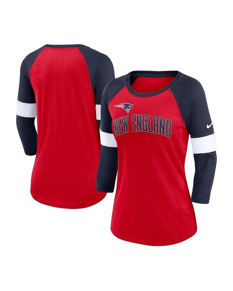 Women's New England Patriots Football Pride Raglan 3/4-Sleeve T-shirt Heather Red, Heather Navy $32.99 Tops