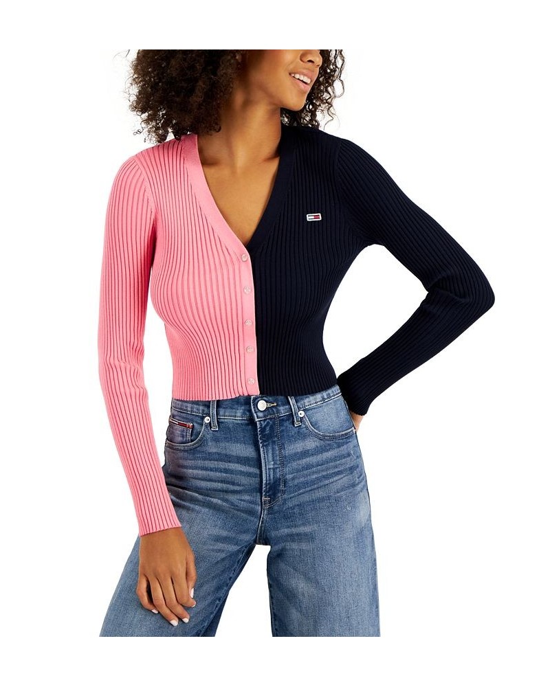 Women’s V-Neck Pullover Colorblock Sweater Peony Combo $19.10 Sweaters