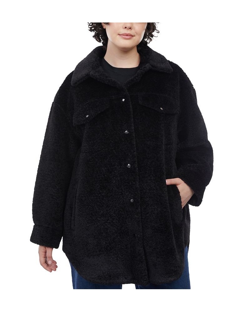 Women's Plus Size Faux-Shearling Shirt Jacket Black $98.00 Coats