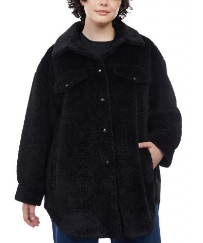 Women's Plus Size Faux-Shearling Shirt Jacket Black $98.00 Coats