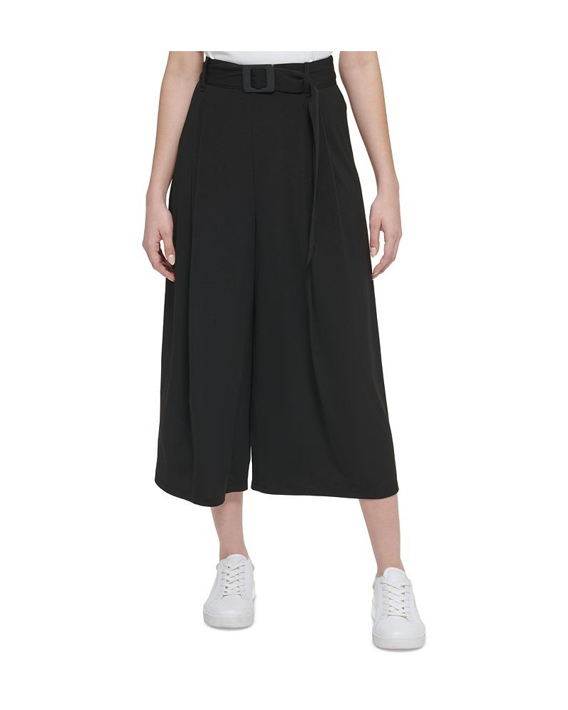 Women's Belted Wide-Leg Cropped Pants Black $54.73 Pants