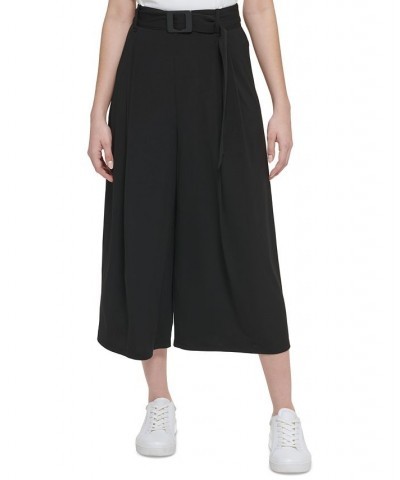 Women's Belted Wide-Leg Cropped Pants Black $54.73 Pants