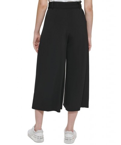 Women's Belted Wide-Leg Cropped Pants Black $54.73 Pants