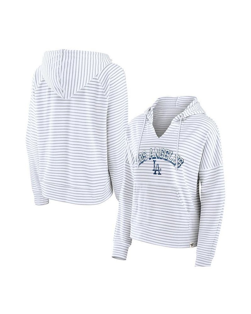 Women's Branded White Los Angeles Dodgers Striped Arch Pullover Hoodie White $32.20 Sweatshirts