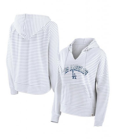 Women's Branded White Los Angeles Dodgers Striped Arch Pullover Hoodie White $32.20 Sweatshirts