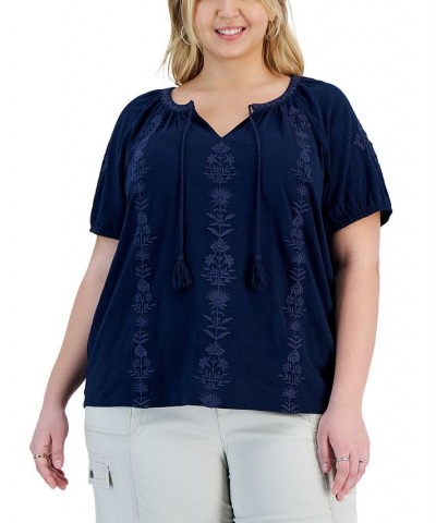 Plus Size Split-Neck Top Blue $20.28 Tops