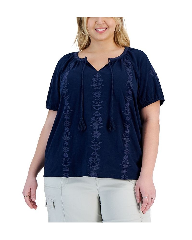 Plus Size Split-Neck Top Blue $20.28 Tops