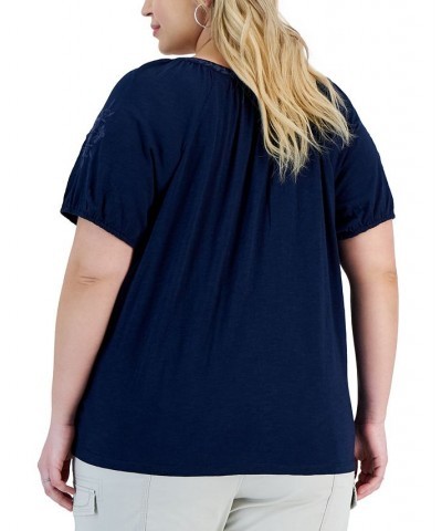 Plus Size Split-Neck Top Blue $20.28 Tops