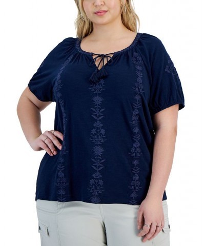 Plus Size Split-Neck Top Blue $20.28 Tops