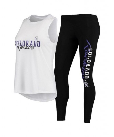 Women's White Black Colorado Rockies Sonata Tank Top and Leggings Set White $29.76 Pajama