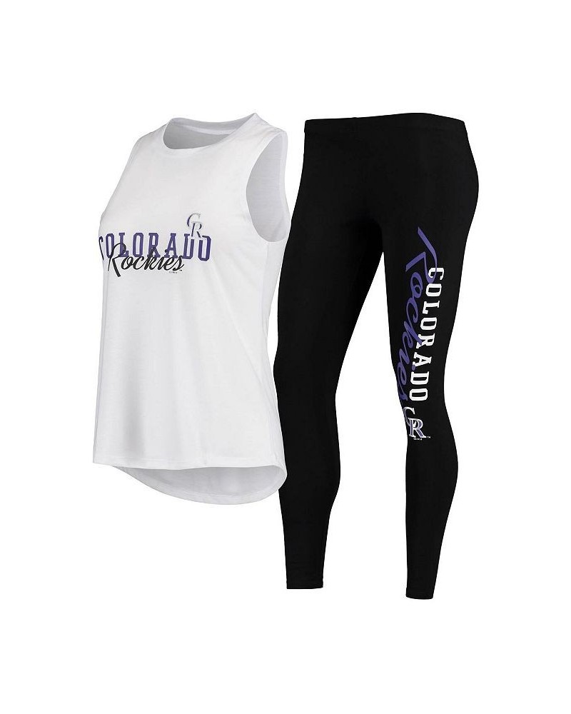 Women's White Black Colorado Rockies Sonata Tank Top and Leggings Set White $29.76 Pajama