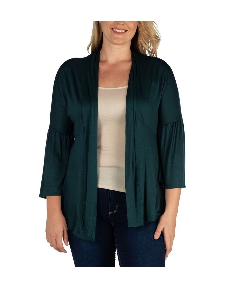 Women's Plus Size Flared Open Front Cardigan Green $33.58 Sweaters