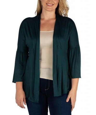 Women's Plus Size Flared Open Front Cardigan Green $33.58 Sweaters