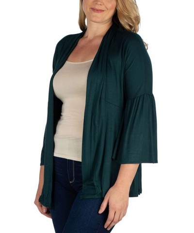 Women's Plus Size Flared Open Front Cardigan Green $33.58 Sweaters