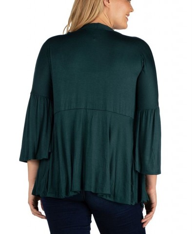 Women's Plus Size Flared Open Front Cardigan Green $33.58 Sweaters