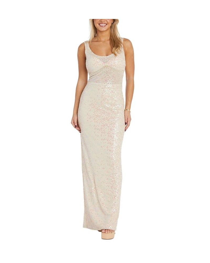 Women's Sequined Scoop-Neck Gown Champagne $95.52 Dresses