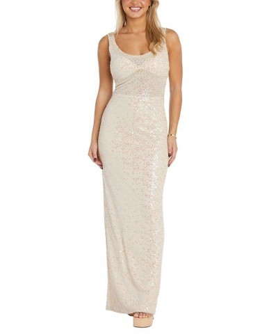 Women's Sequined Scoop-Neck Gown Champagne $95.52 Dresses