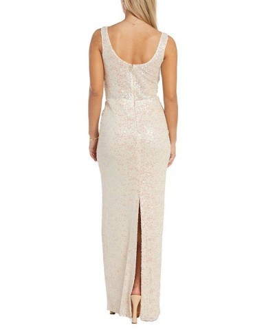 Women's Sequined Scoop-Neck Gown Champagne $95.52 Dresses