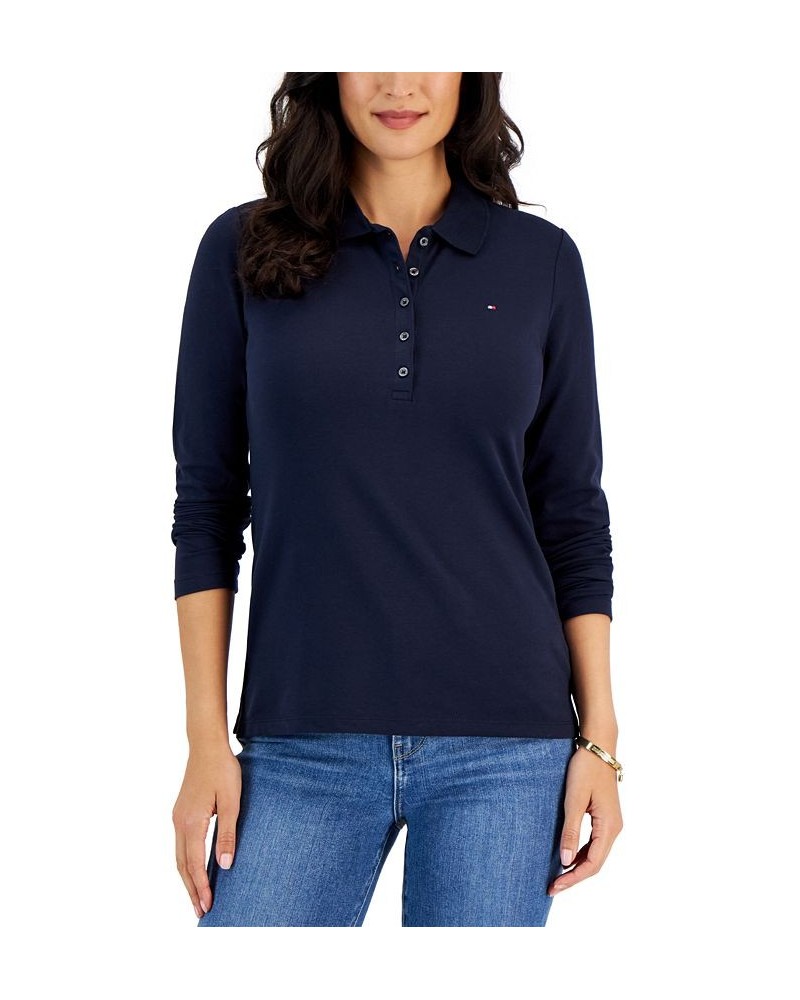 Women's Logo Long-Sleeve Polo Shirt Sky Capt $20.85 Tops