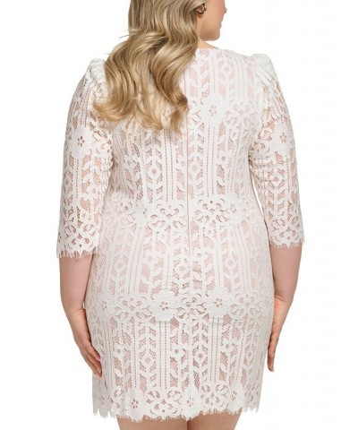 Plus Size Boat-Neck Lace Shift Dress Ivory $60.63 Dresses