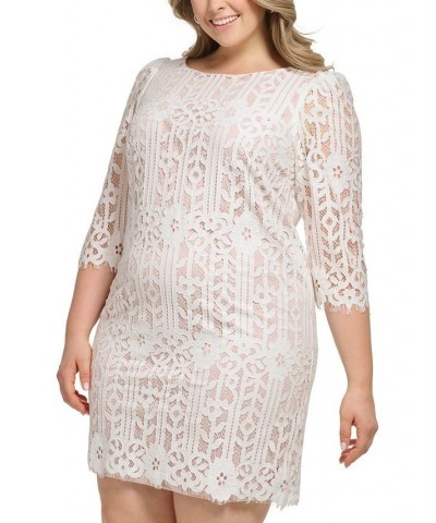 Plus Size Boat-Neck Lace Shift Dress Ivory $60.63 Dresses