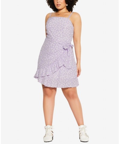 Trendy Plus Size Floating Daisy Mini Dress Purple $36.49 Dresses