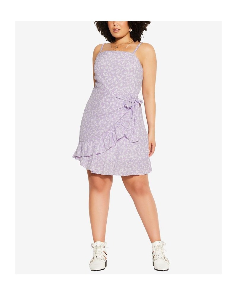 Trendy Plus Size Floating Daisy Mini Dress Purple $36.49 Dresses