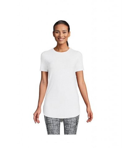 Women's Petite Moisture Wicking UPF Sun Short Sleeve Curved Hem Tunic Top White $26.48 Tops