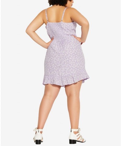 Trendy Plus Size Floating Daisy Mini Dress Purple $36.49 Dresses