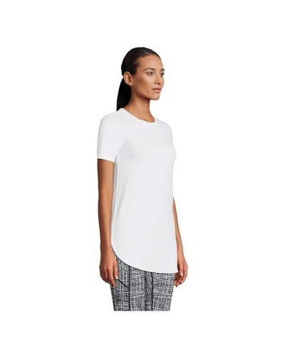 Women's Petite Moisture Wicking UPF Sun Short Sleeve Curved Hem Tunic Top White $26.48 Tops