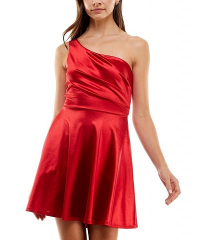 Juniors' Asymmetrical Fit & Flare Dress Bright Red $21.77 Dresses