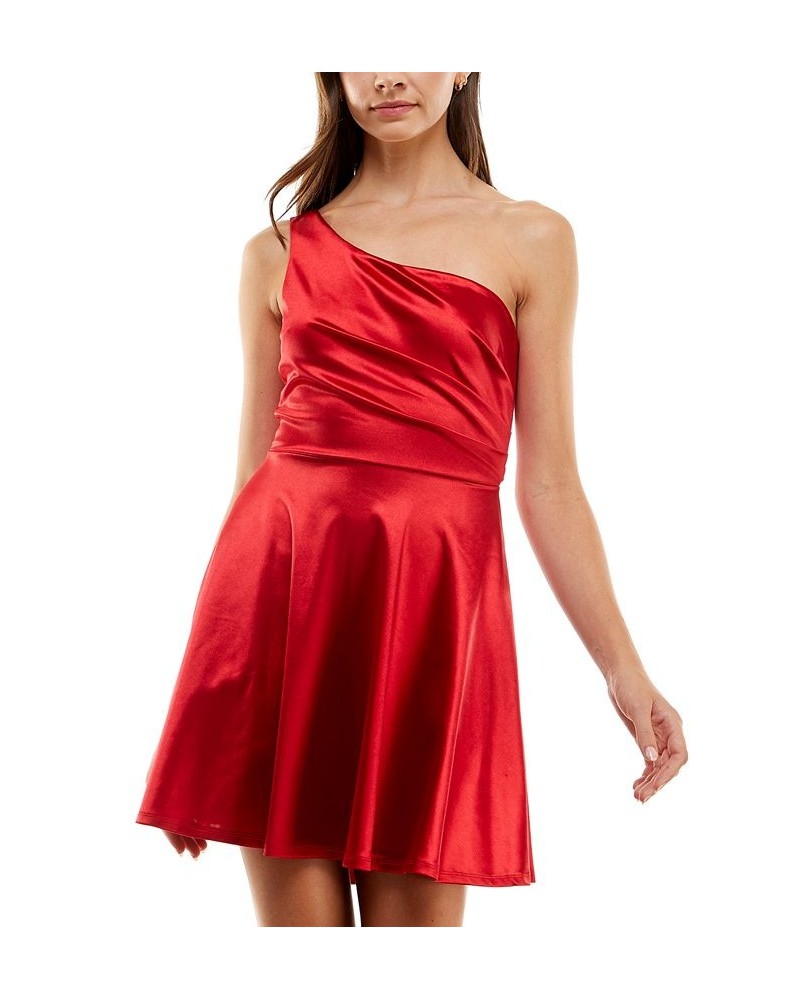 Juniors' Asymmetrical Fit & Flare Dress Bright Red $21.77 Dresses