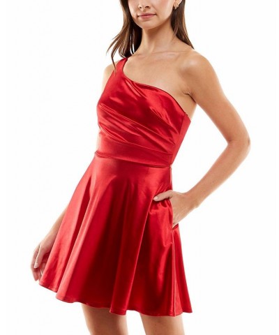 Juniors' Asymmetrical Fit & Flare Dress Bright Red $21.77 Dresses