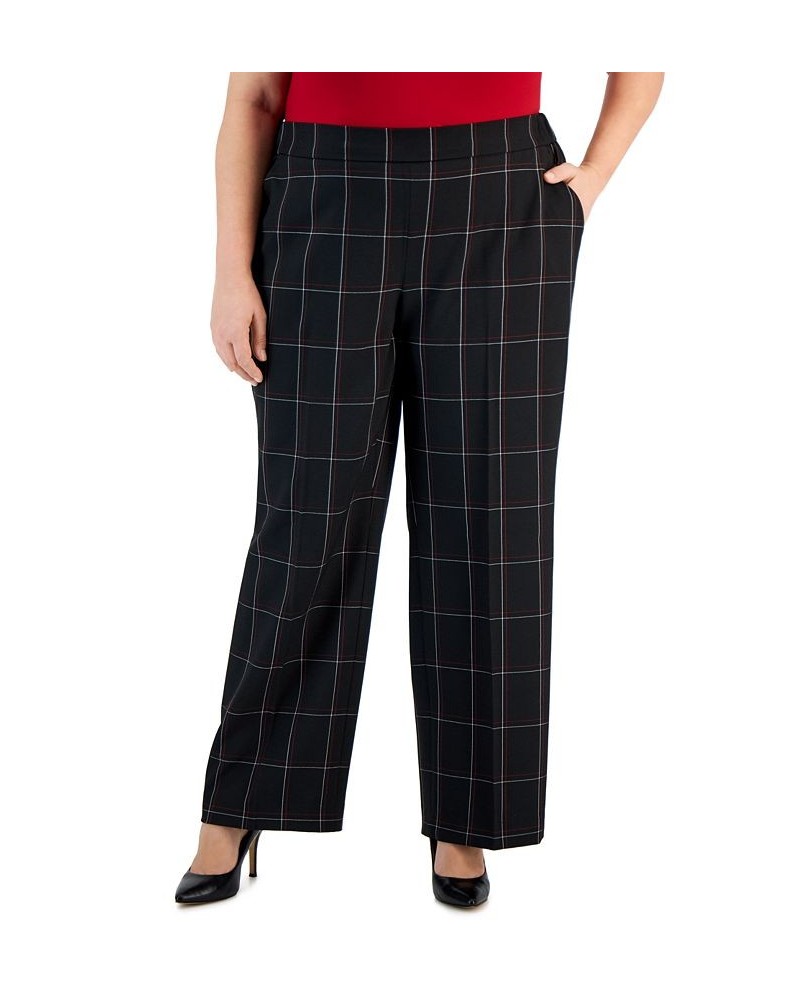 Plus Size Mid-Rise Pull-On Plaid Pants Black Multi $26.78 Pants