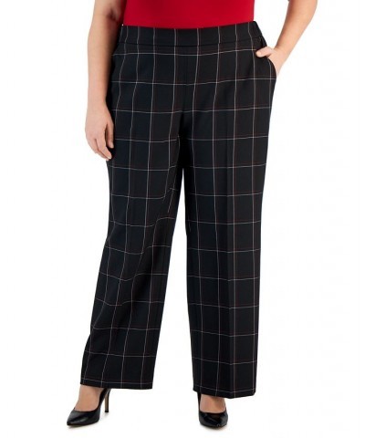 Plus Size Mid-Rise Pull-On Plaid Pants Black Multi $26.78 Pants