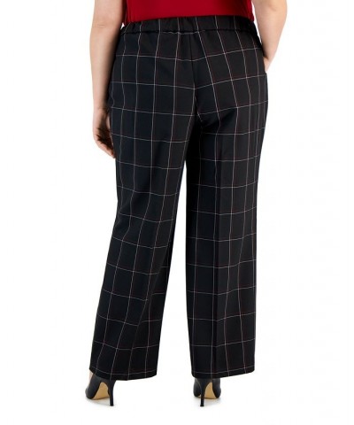 Plus Size Mid-Rise Pull-On Plaid Pants Black Multi $26.78 Pants