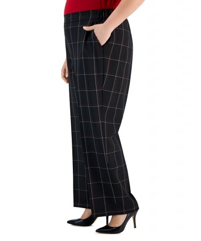 Plus Size Mid-Rise Pull-On Plaid Pants Black Multi $26.78 Pants