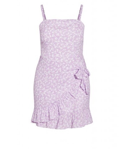 Trendy Plus Size Floating Daisy Mini Dress Purple $36.49 Dresses