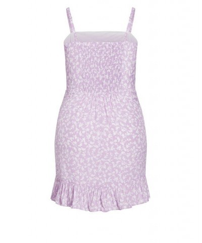 Trendy Plus Size Floating Daisy Mini Dress Purple $36.49 Dresses