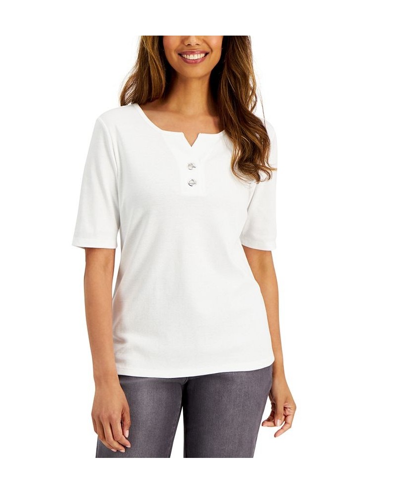 Cotton Toggle-Button Top Bright White $11.96 Tops