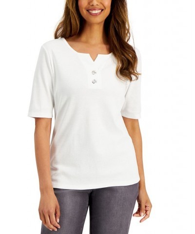 Cotton Toggle-Button Top Bright White $11.96 Tops