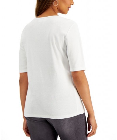 Cotton Toggle-Button Top Bright White $11.96 Tops