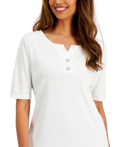 Cotton Toggle-Button Top Bright White $11.96 Tops