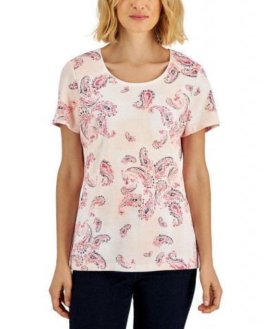 Women's Paisley-Print Relaxed Scoop-Neck Top Bright White $7.21 Tops