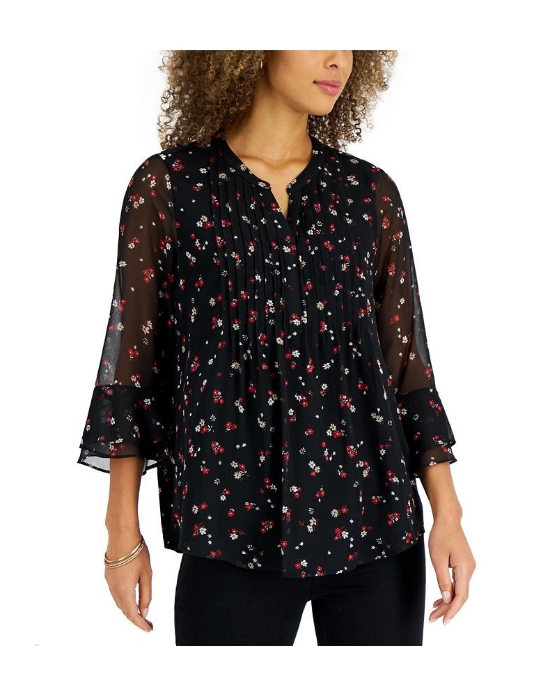 Petite Printed Pintuck Top Deep Black Combo $23.27 Tops