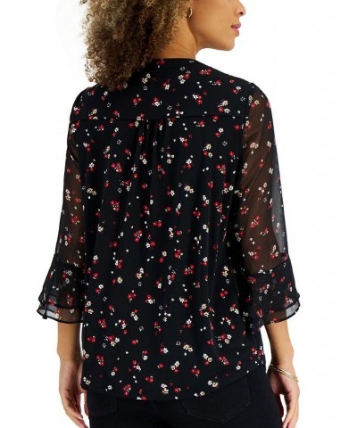 Petite Printed Pintuck Top Deep Black Combo $23.27 Tops